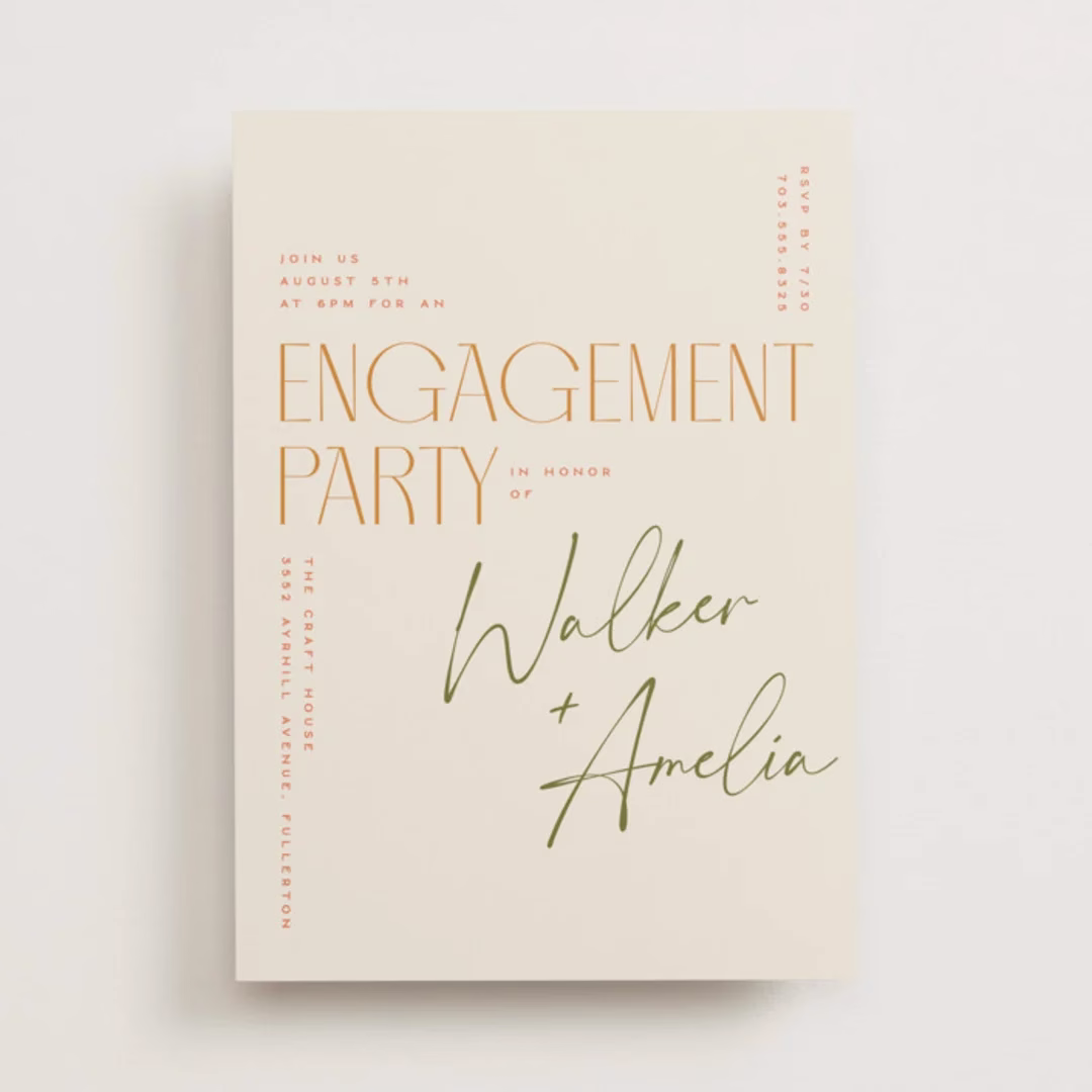 bold typography engagement party invitation minted - Engagement Party Invitations: What to Know, Plus Our Editor Picks Bold typography engagement party invitation in a modern color palette from Minted