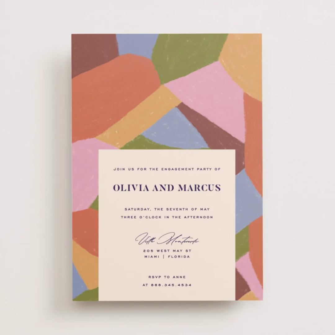 bright bold engagement party invitation minted - Engagement Party Invitations: What to Know, Plus Our Editor Picks Bright and bold colorful engagement party invitation from Minted
