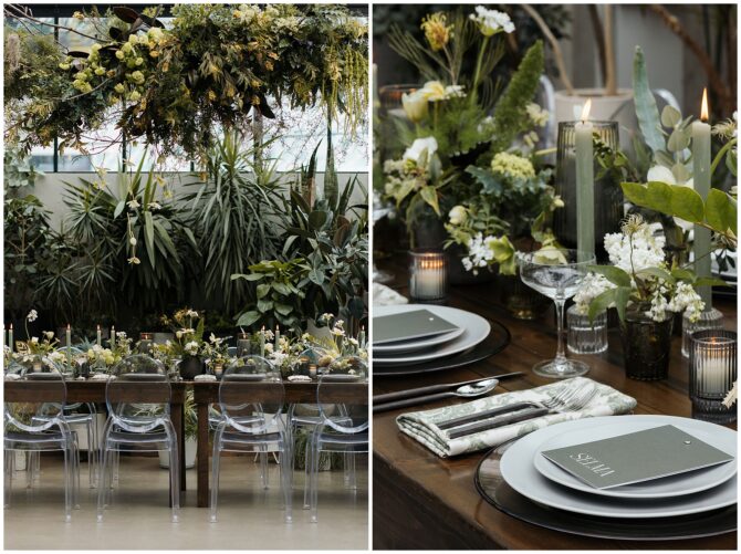Elegant table setting with greenery decor