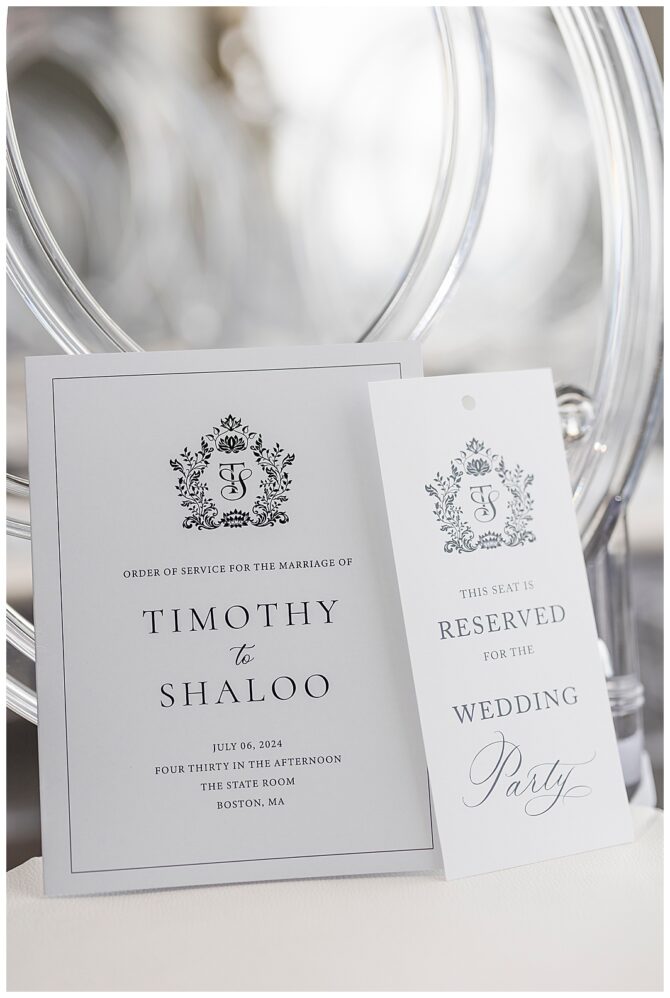 Wedding invitation and reserved seating cards