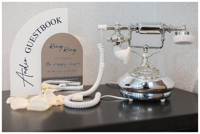 Vintage phone audio guestbook with message instructions.