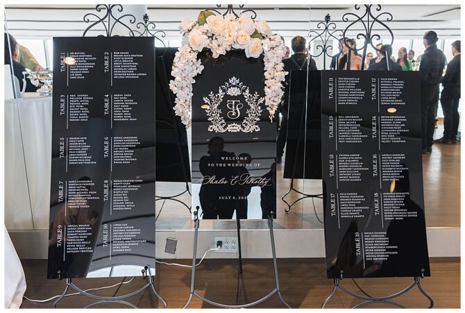 Wedding seating chart with floral decoration