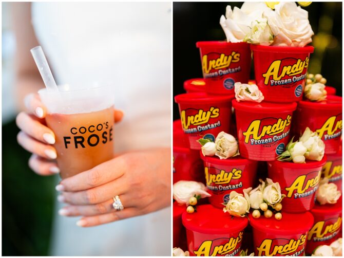 Frosé drink and Andy's Frozen Custard with flowers