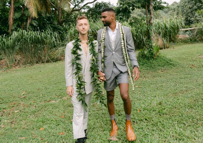 Upscale Backyard Wedding in Hawaii With Gorgeous Intentional Details and Fierce Fashion