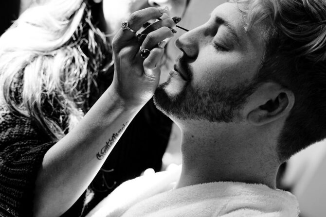 Man Getting Makeup Touchups for Wedding